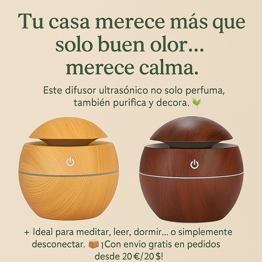 Difusor de Aromas Ultrasónico con Luz LED – Estilo Madera Natural